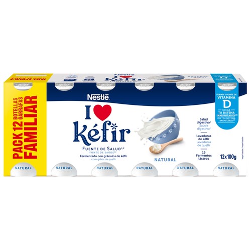 NESTLÉ Kéfir líquido natural, fuente de vitamina D 12 x 97 ml.