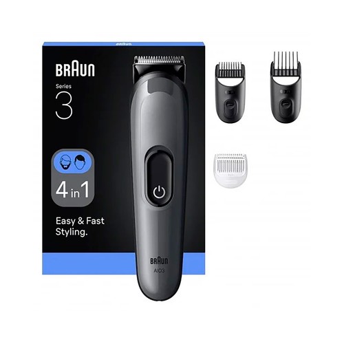 Set de arreglo personal 4 en 1 BRAUN Multigroomer MGKAIO3, cara, barba y cabello, 4 accesorios, 14 longitudes, autonomía 50min.