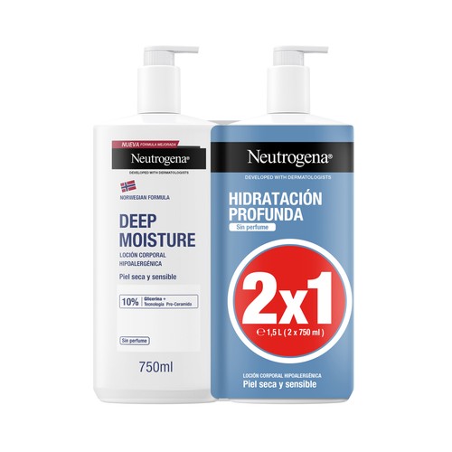 NEUTROGENA Hidratación profunda Loción corporal hipoalergénica, formula noruega, para pieles secas y sensibles 750 ml.