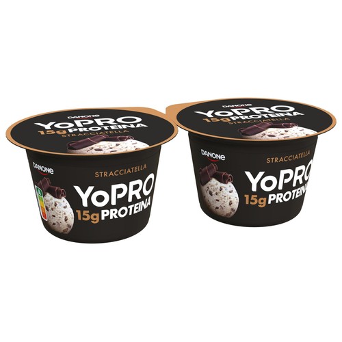 YOPRO Leche fermentada con virutas de chocolate, proteínas y sin azúcares añadidos ni grasa de Danone 2 x 160 g.