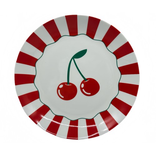 Plato postre 16cm porcelana decorado cereza. ACTUEL