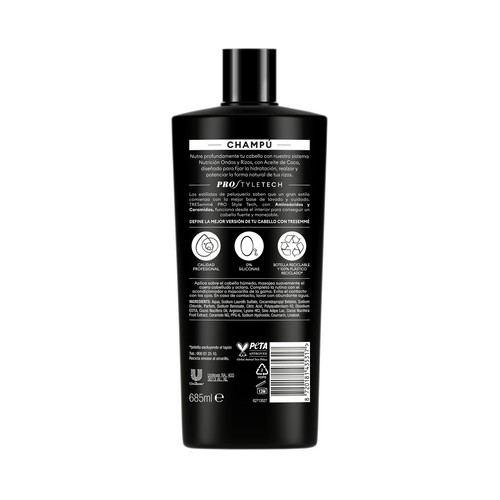 TRESEMMÉ Ondas & rizos Champú nutritivo con aceite de coco para cabellos rizados u ondulados 685 ml.