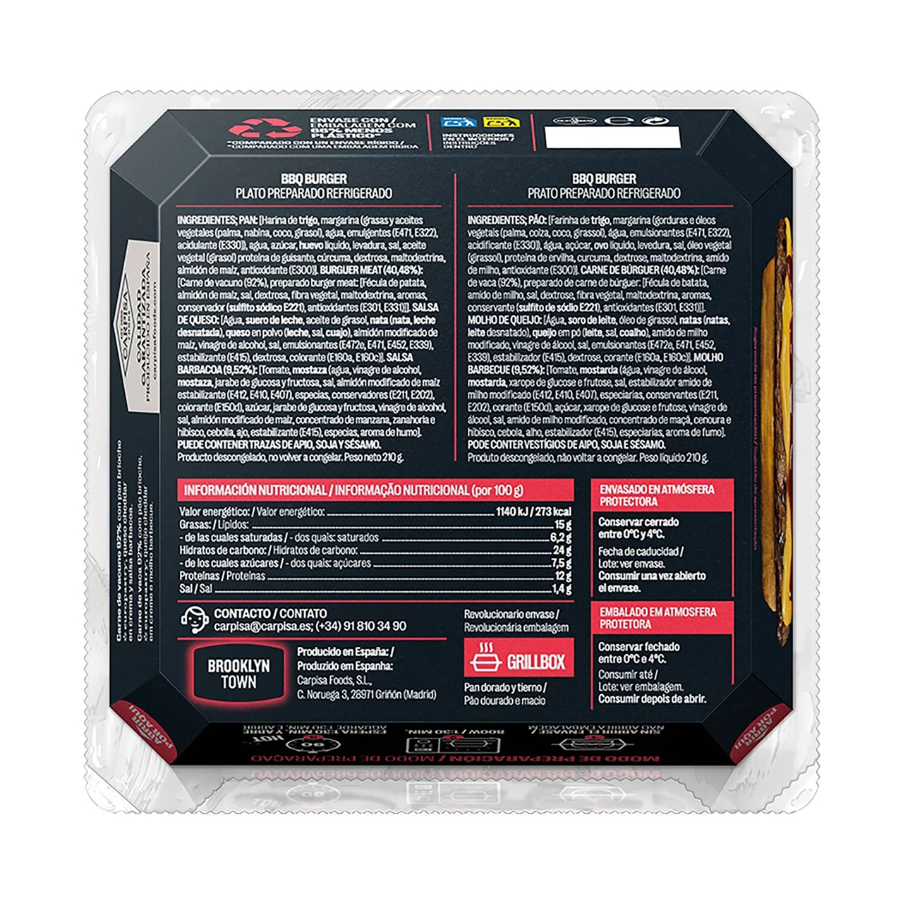 Instant Hamburguesa barbacoa con un 92% carne de vacuno 210 g.