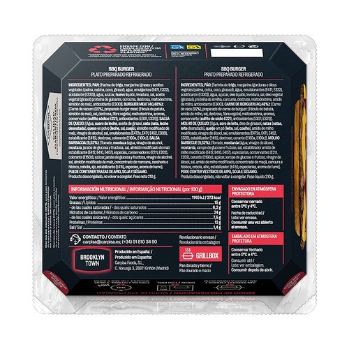 BROOKLYN TOWN Instant Hamburguesa barbacoa con un 92% carne de vacuno 210 g.