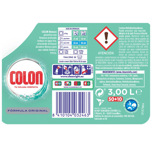 COLON Detergente perfumado gel Nenuco, COLON 60 lav. 3 l.