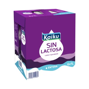 KAIKU Leche entera de vaca, sin lactosa  6 x 1l.