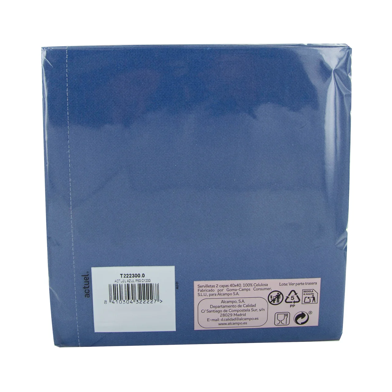 Servilletas doble capa de 40x40 en color azul 50 uds.