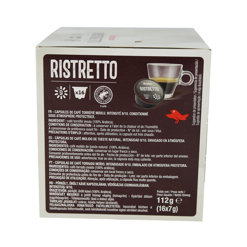 PRODUCTO ALCAMPO Café en cápsulas Ristretto, intensidad 9, 16 uds. 