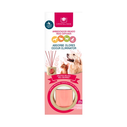 CRISTALINAS Varillas absorbe olores mascotas, Frutos Rojos CRISTALINAS 30 ml.