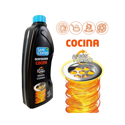 SANICENTRO Desatascador de cocina con acción turbo y que no daña las tuberias 1 l.