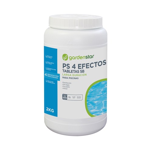 PS 4 efectos 2kg tabletas sb 250gr para piscinas: desinfección, antiñalgas, floculante, antical. GARDEN STAR