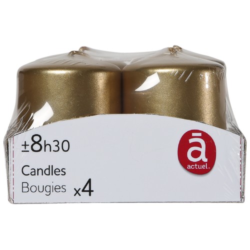 Lote de 4 velas cilíndricas pequeñas, de color oro ACTUEL.