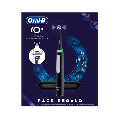 Cepillo de dientes eléctrico ORAL-B iO 3, anillo de luz con temporizador, 3 velocidades, incluye 3 recambios + funda de viaje