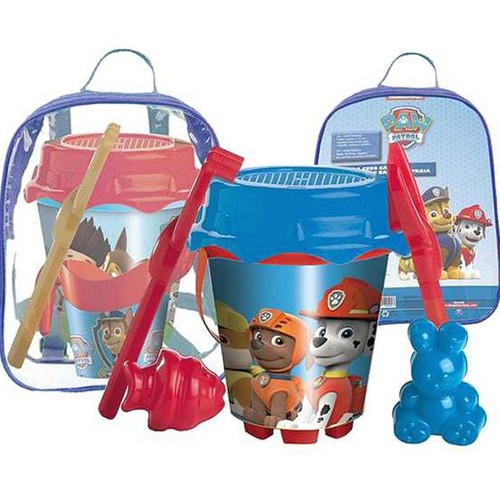 Set mochila de playa PATRULLA CANINA con cubo para hacer castillos con pala, rastrillo y moldes. UNICE