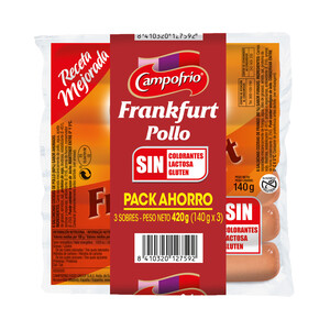 Imagen de CAMPOFRÍO Salchichas cocidas de pollo sabor ahumado, tipo Frankfurt CAMPOFRÍO 3 x 140 g.