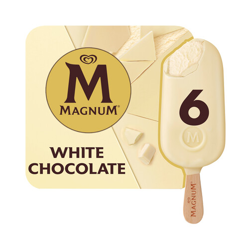 MAGNUM de Frigo Bombón de helado de vainilla recubierto de chocolate blanco 6 x 100 ml.