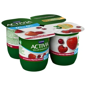 ACTIVIA Bífidus desnatado (0% materia grasa) y con frutos rojos de Danone 4 x 120 g.