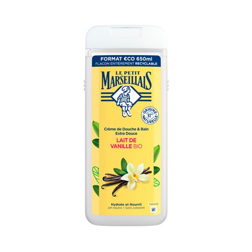 LE PETIT MARSEILIAIS Gel hidratante y nutritivo extra suave, con leche de vainilla bio, para pieles sensibles 650 ml.