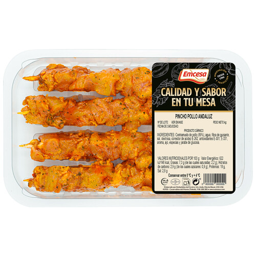 Bandeja con pinchos de pollo marinado al estilo andaluz EMCESA 300 g.