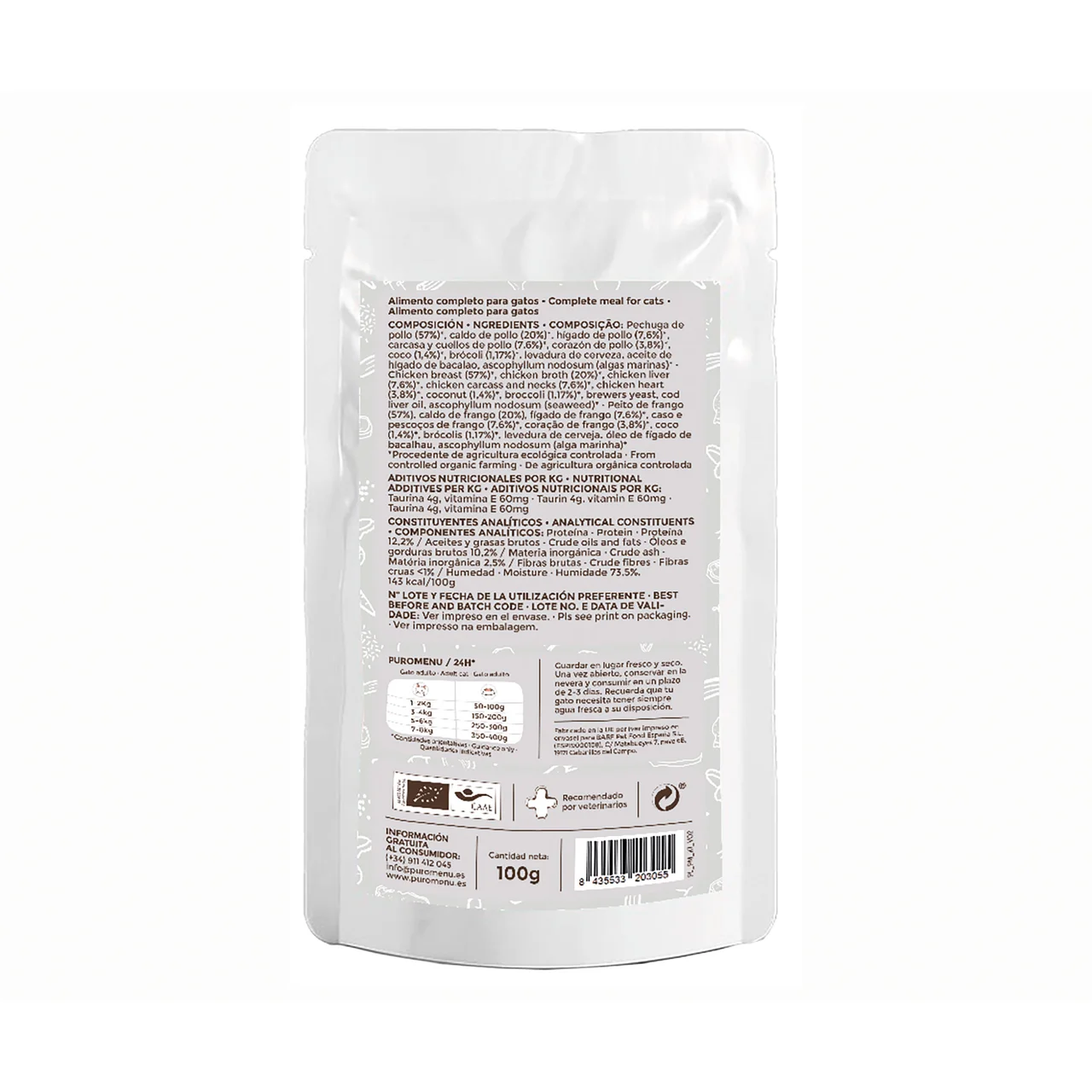 Alimento gato húmedo bolsa bio 100 g.