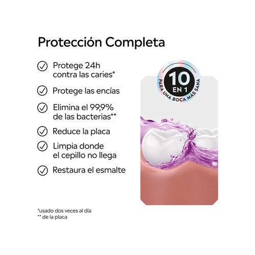 LISTERINE Cuidado total Enjuague bucal con flúor y sin alcohol, sabor menta intensa 500 ml.
