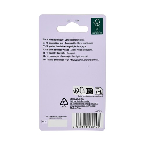 COSMIA Pinza ovalada (pasadores de pelo) para cabello 10 uds.