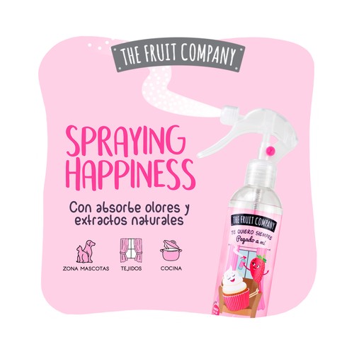 THE FRUIT COMPANY Ambientador en spray multiusos con olor a fresa-nata 250 ml.