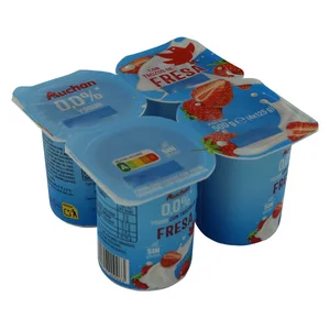 AUCHAN Yogur desnatado sin azúcares añadidos con trozos de fresa 4 x 125 g Producto Alcampo.