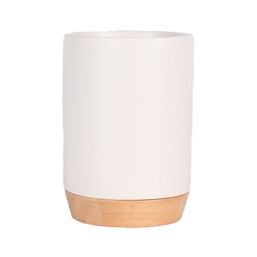 Vaso de cerámica y bambú, color blanco ACTUEL.