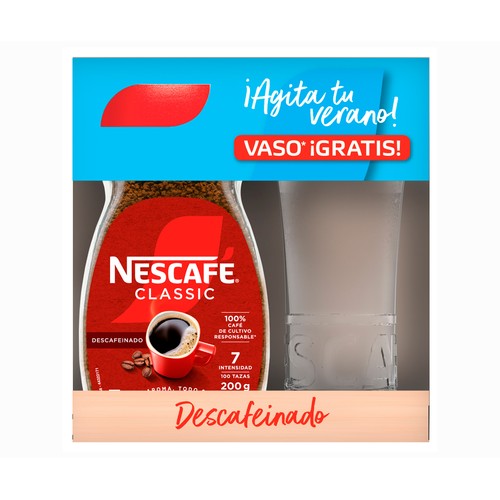NESCAFE Café soluble descafeinado + vaso 200 g.