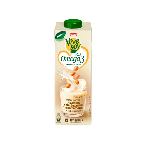 VIVESOY de Pascual Bebida de soja con omega 3, calcio y vitaminas B1, B12, C y D. 1l.