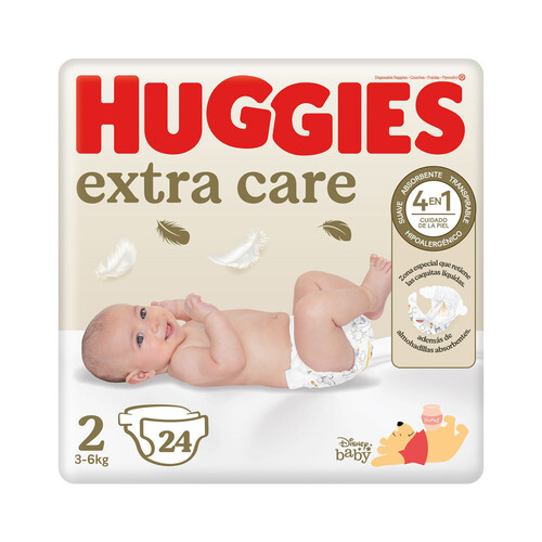 HUGGIES Extra care Pañales talla 2 (3-6 kg) 24 uds.