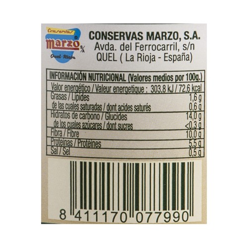 MARZO Lenteja cocida extra frasco de 400 g.