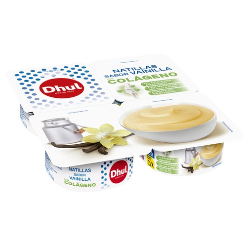 DHUL Natillas sabor vainilla con colágeno y sin azúcares añadidos 4 x 125 g.
