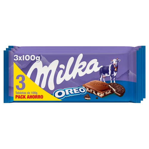 MILKA Tabletas de chocolate de leche con trozos de Oreo 3 uds. 100 g.