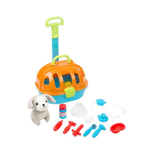 Troley Transporte Mascota Peluche y set Veterinaria 11 piezas +3 Años ONE, TWO FUN