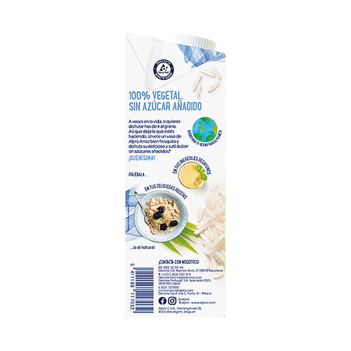 ALPRO Bebida de arroz 100% vegetal y sin azúcares añadidos  1 l.