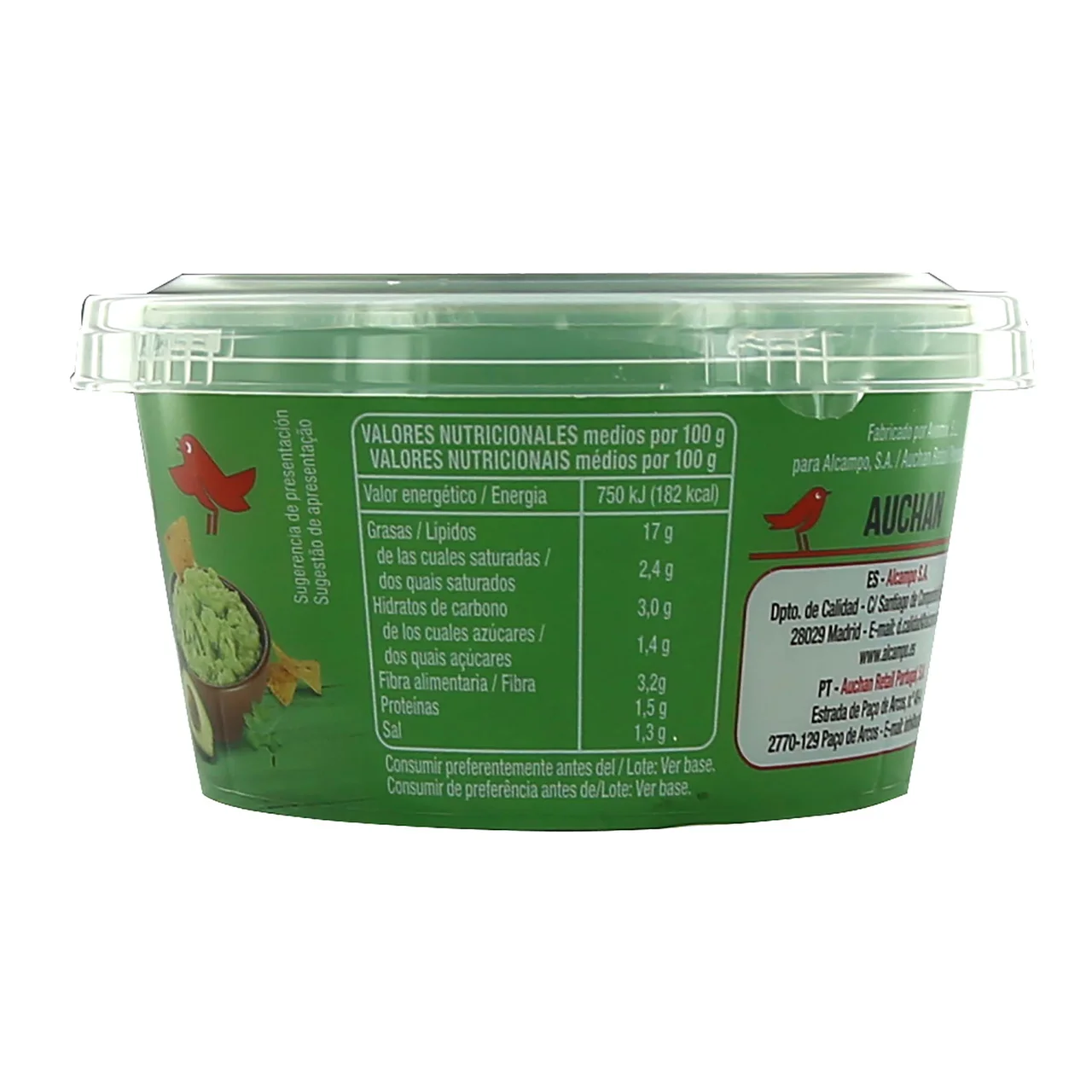 PRODUCTO ALCAMPO Guacamole suave elaborado con aguacates frescos 200 g.