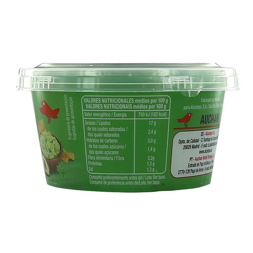 PRODUCTO ALCAMPO Guacamole suave elaborado con aguacates frescos 200 g.