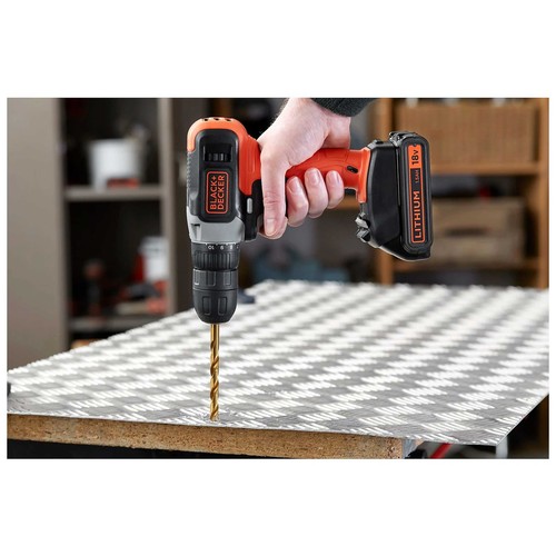 Taladro atornillador de 18V con batería y cargador, BLACK+DECKER