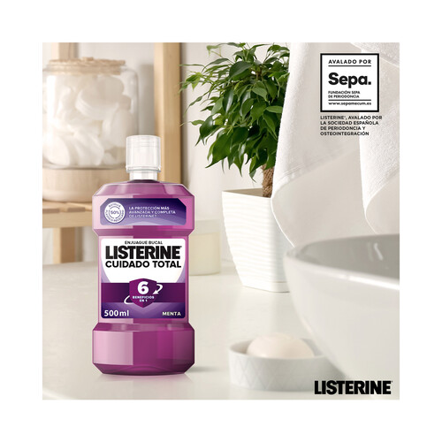 LISTERINE Enjuague bucal de uso diario con sabor a menta LISTERINE Cuidado total 500 ml.