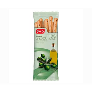 QUELY Palitos de pan con aceitunas negras y aceite de oliva 50 g.