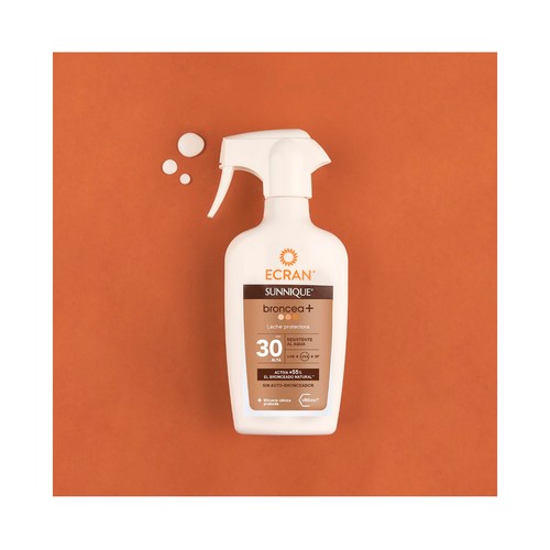 ECRAN Sunnique broncea + Leche solar protectora en spray, sin autobronceador y con FPS 30 (alto) 300 ml