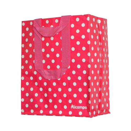 Bolsa de rafia con doble asa color rosa estampada ALCAMPO.