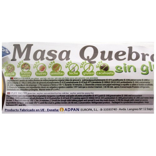 Masa quebrada sin gluten ADPAN 250 g.
