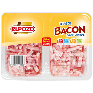 Imagen de EL POZO Bacon cortado en tiras, sin piel ni ternilla EL POZO 2 x 50 g.