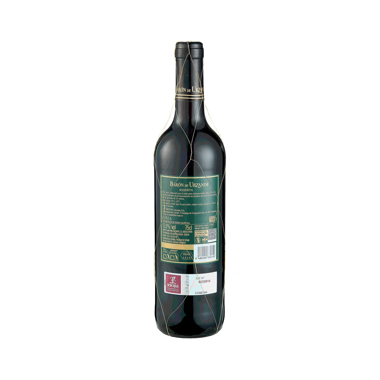 BARON DE URZANDE  Vino tinto reserva con D.O. Ca. Rioja botella 75 cl.