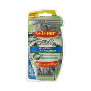 Imagen de WILKINSON Maquinilla de afeitar desechable con cuatro hojas y hoja perfiladora WILKINSON Quattro titanium sensitive 4 uds.