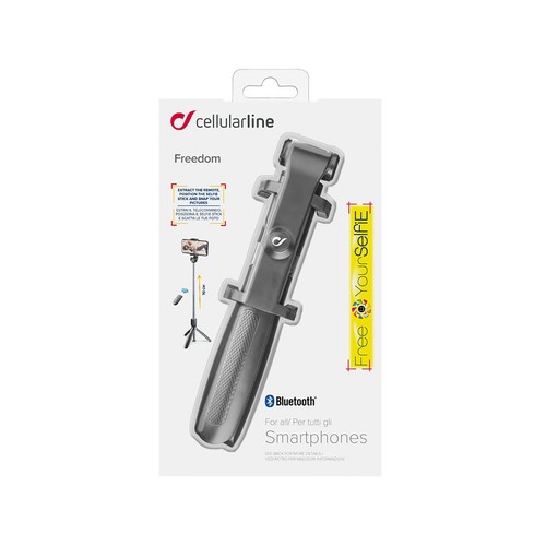 Mini trípode para smartphone CELLULAR LINE Freedom selfie stick, Bluetooth, mando a distancia, altura hasta 70cm.