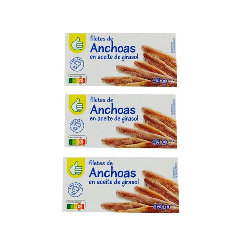 Filetes de anchoa en aceite de girasol PRODUCTO ECONÓMICO ALCAMPO 3 uds. x 43 g.